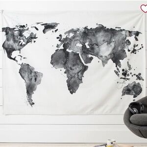 PB Teen World Map Black and White Tapestry
